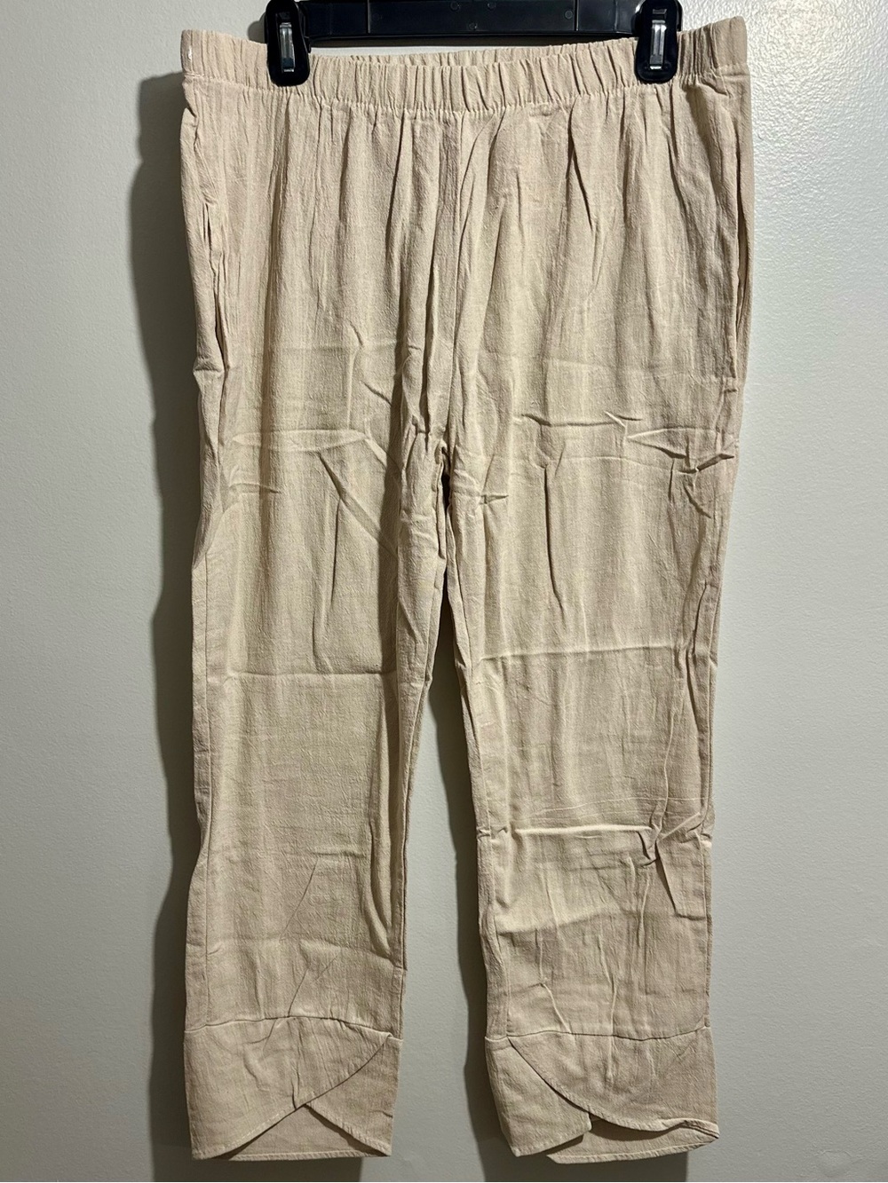 Cream Elastic-Waist Capris Size XL (1447)